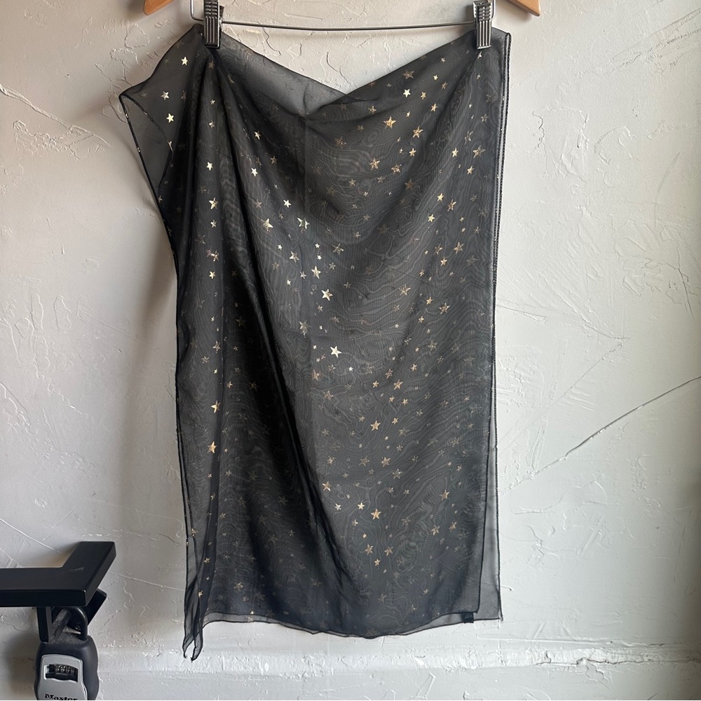 Sheer Black Gold Star Scarf Whimsigoth Goth Celestial Dark Fairy‎ Indie Sleaze